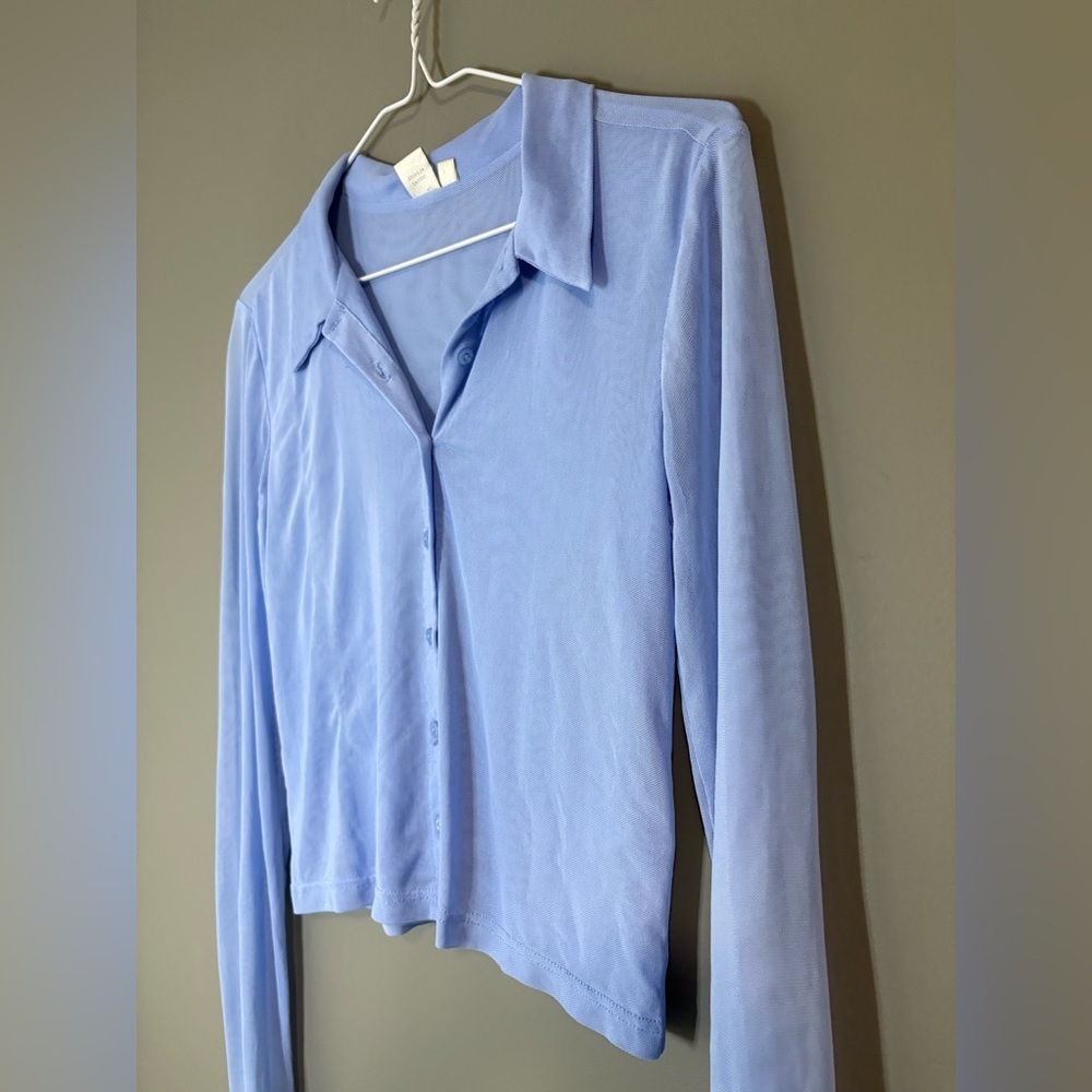 Twik size small Light Blue Periwinkle Women's Button-Up Sheer thin layering Top - Picture 3 of 6